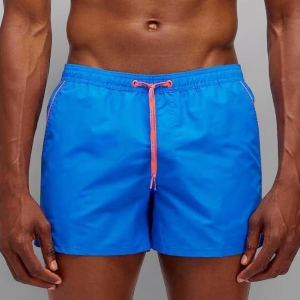 Sundek Mens XL Blue Neon Orange Board Shorts Swim Trunks Lined